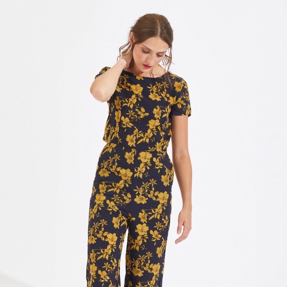 Cutout Calf Length Floral Jumpsuit Overall - Picture 3 of 8